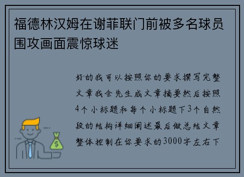 福德林汉姆在谢菲联门前被多名球员围攻画面震惊球迷